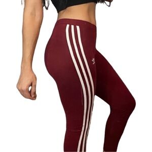 Women’s Adidas 3-Stripes Small Burgundy and White Leggings Girls Workout Pants